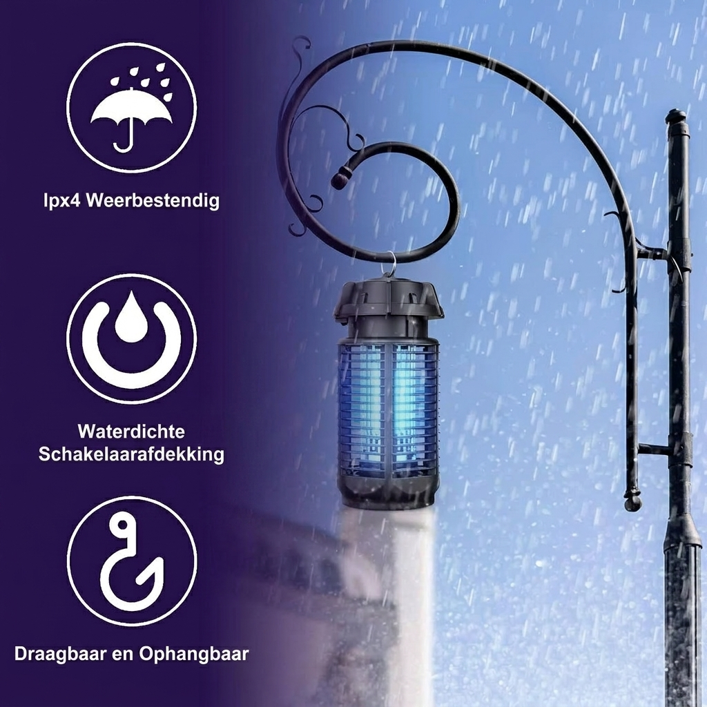 Asesino Eléctrico de Insectos con Luz UV de 20W y Voltaje de 4200V, Impermeable IPX4