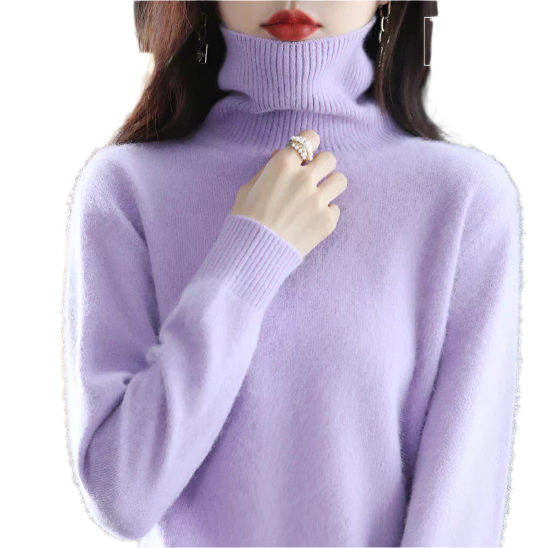AuroraWeave 100% Cachemira Cuello Alto para Mujeres Tejido de Otoño