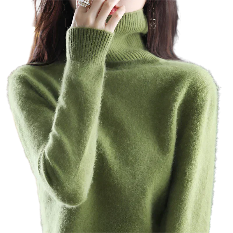 AuroraWeave 100% Cachemira Cuello Alto para Mujeres Tejido de Otoño
