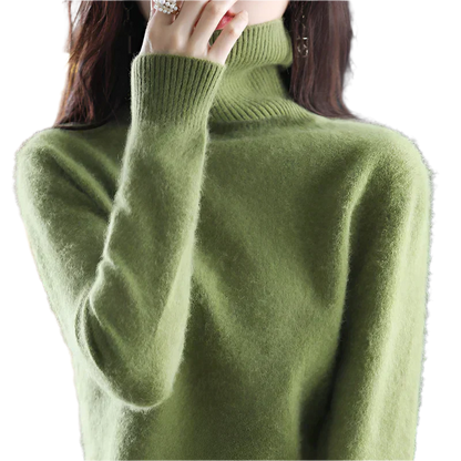 AuroraWeave 100% Cachemira Cuello Alto para Mujeres Tejido de Otoño