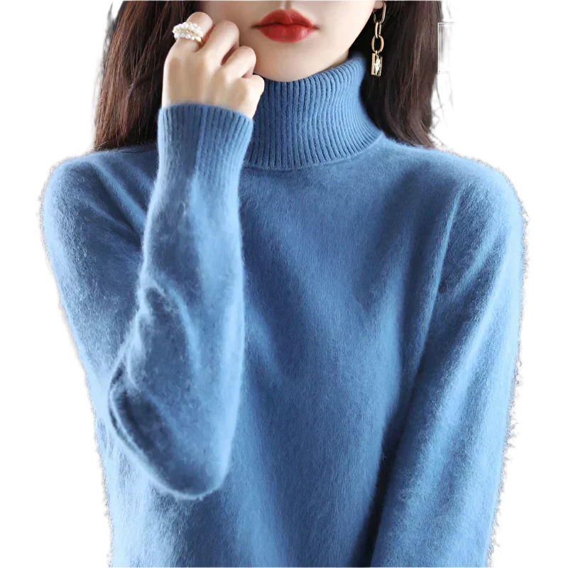 AuroraWeave 100% Cachemira Cuello Alto para Mujeres Tejido de Otoño