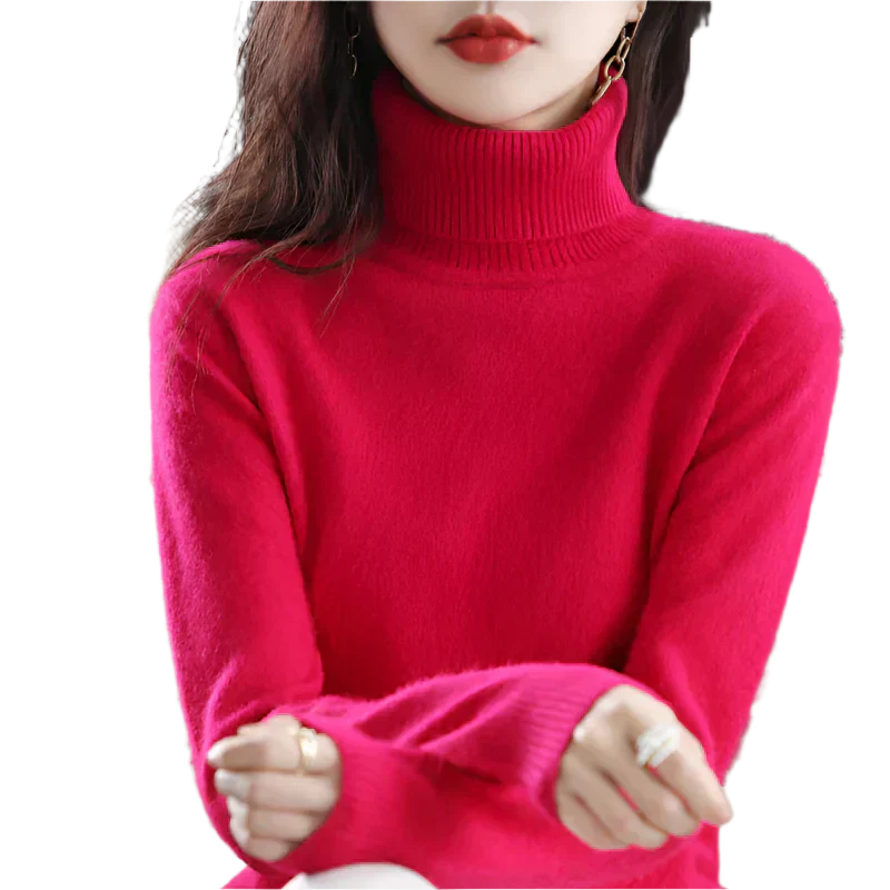 AuroraWeave 100% Cachemira Cuello Alto para Mujeres Tejido de Otoño
