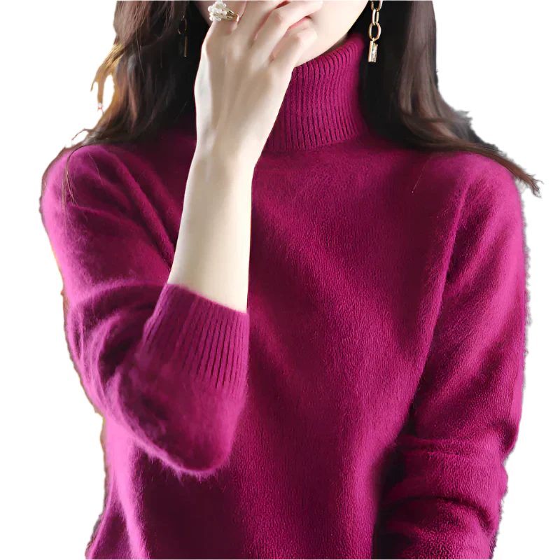 AuroraWeave 100% Cachemira Cuello Alto para Mujeres Tejido de Otoño