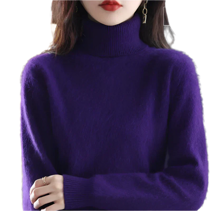 AuroraWeave 100% Cachemira Cuello Alto para Mujeres Tejido de Otoño