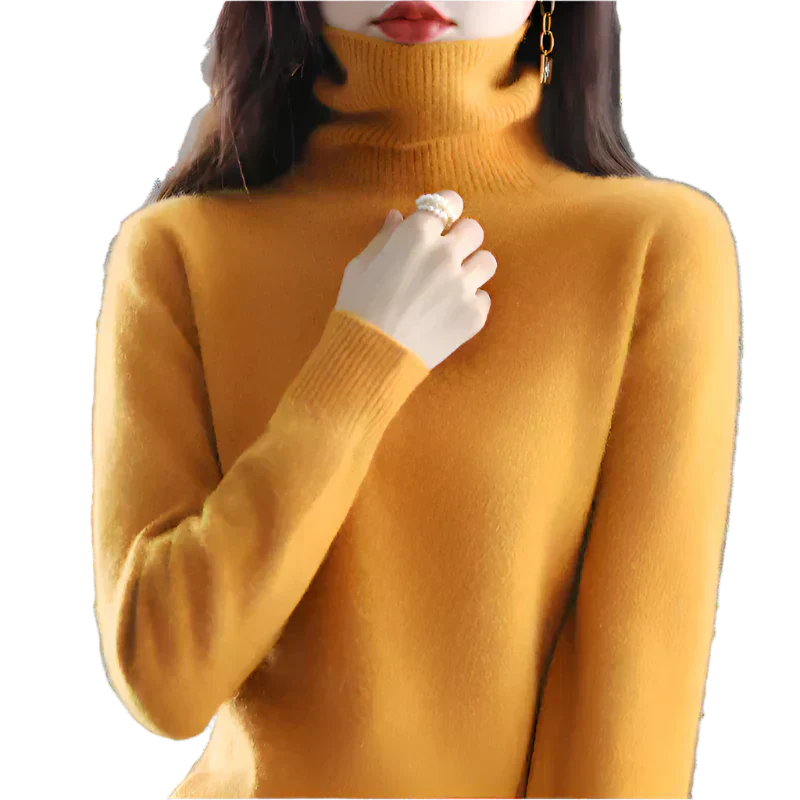 AuroraWeave 100% Cachemira Cuello Alto para Mujeres Tejido de Otoño
