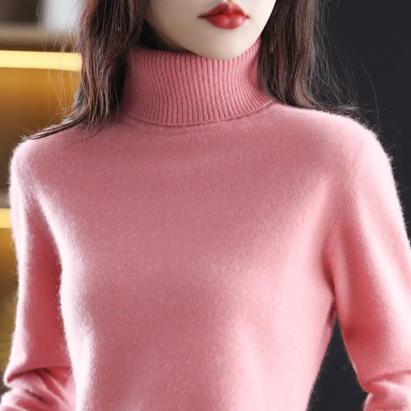 AuroraWeave 100% Cachemira Cuello Alto para Mujeres Tejido de Otoño