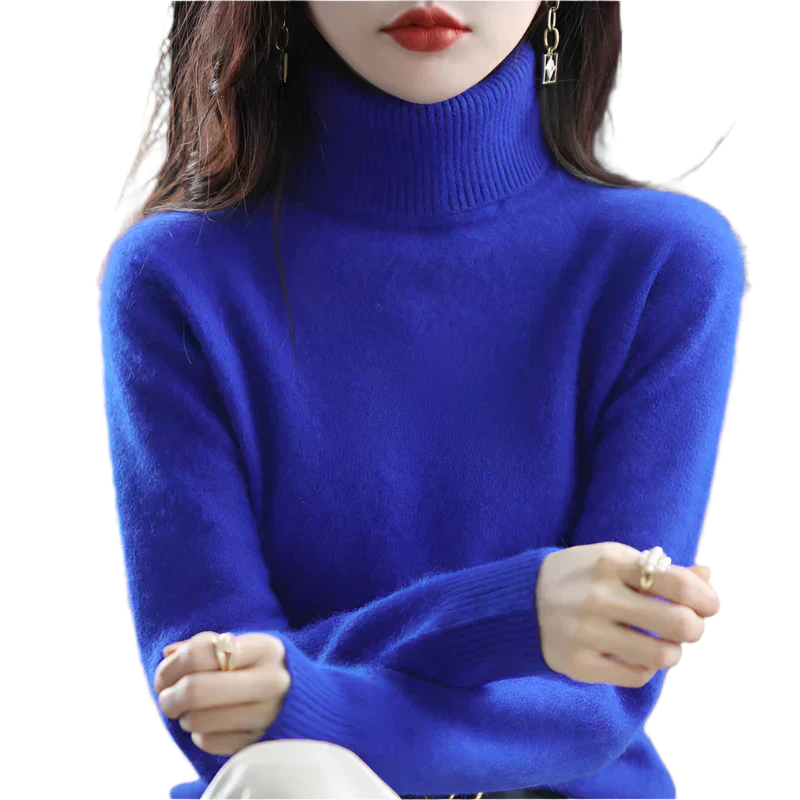 AuroraWeave 100% Cachemira Cuello Alto para Mujeres Tejido de Otoño