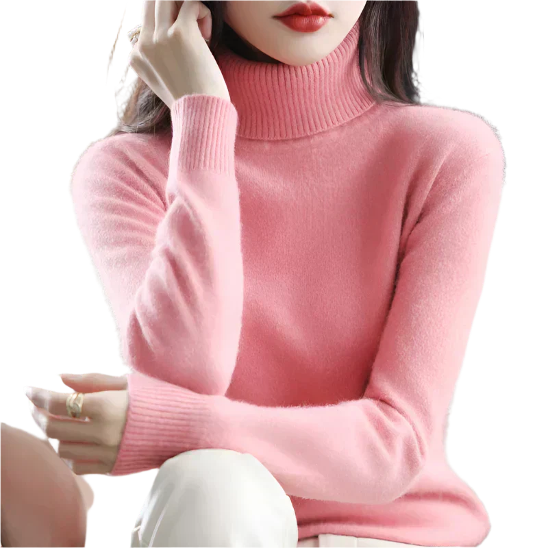 AuroraWeave 100% Cachemira Cuello Alto para Mujeres Tejido de Otoño