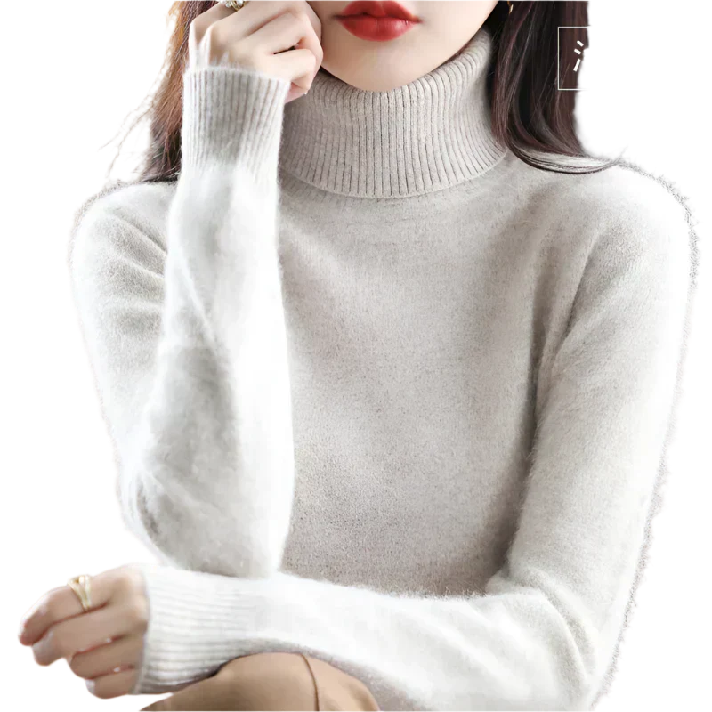 AuroraWeave 100% Cachemira Cuello Alto para Mujeres Tejido de Otoño