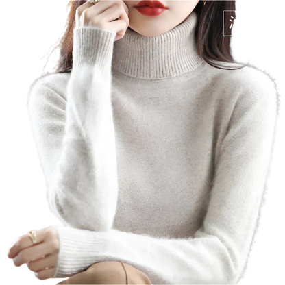 AuroraWeave 100% Cachemira Cuello Alto para Mujeres Tejido de Otoño