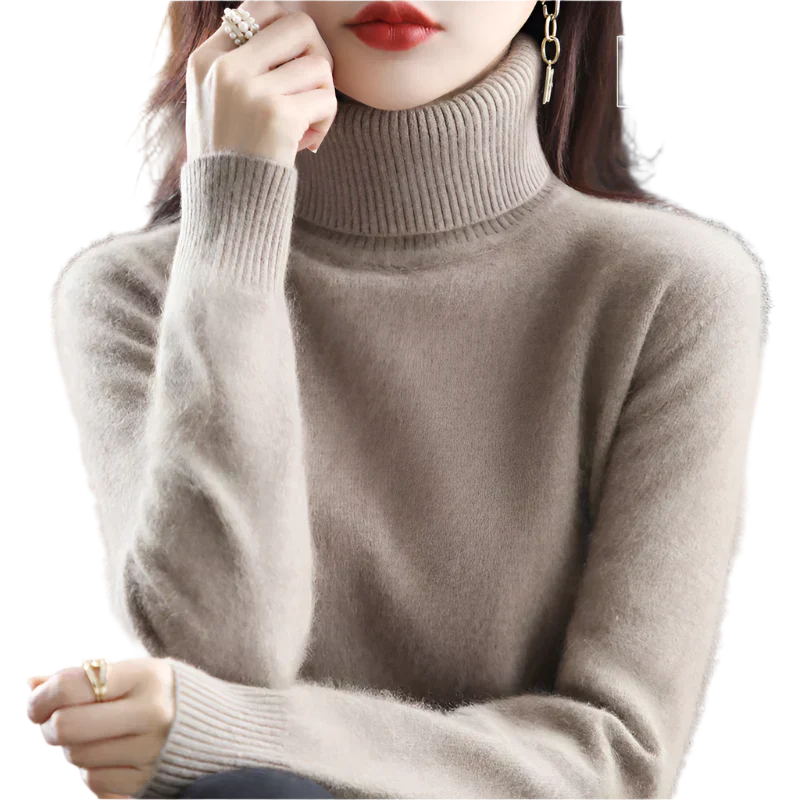 AuroraWeave 100% Cachemira Cuello Alto para Mujeres Tejido de Otoño
