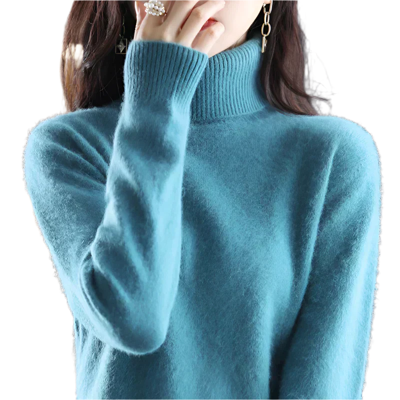 AuroraWeave 100% Cachemira Cuello Alto para Mujeres Tejido de Otoño