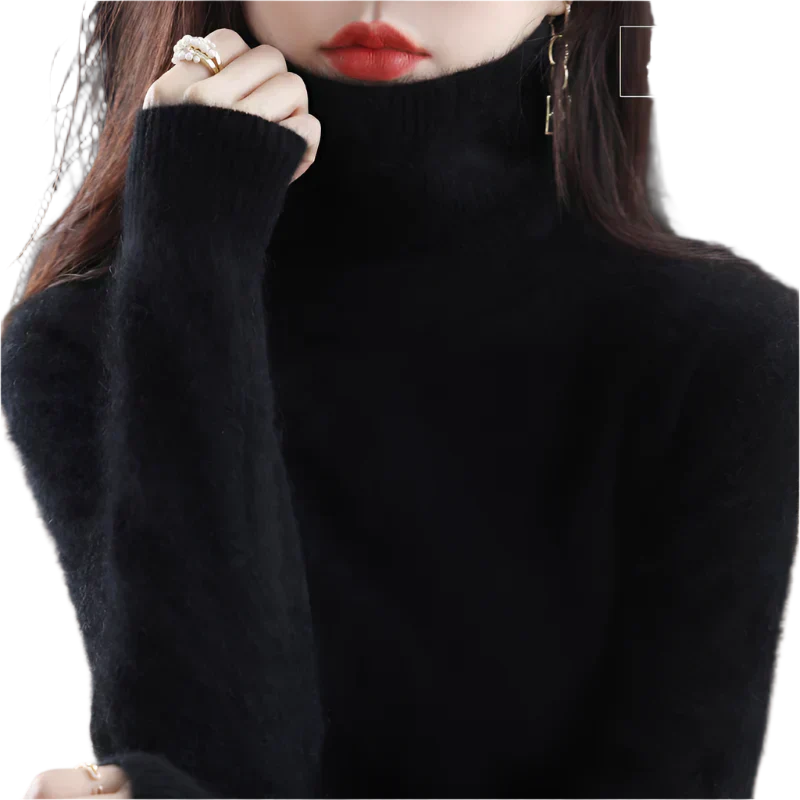 AuroraWeave 100% Cachemira Cuello Alto para Mujeres Tejido de Otoño