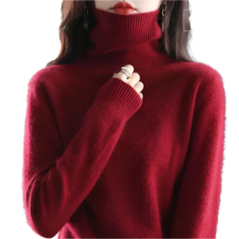 AuroraWeave 100% Cachemira Cuello Alto para Mujeres Tejido de Otoño
