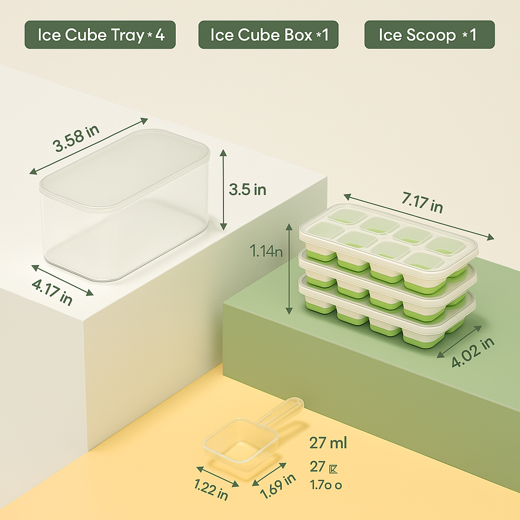 Bandejas de Hielo de Silicona Apilables con Caja de Almacenamiento