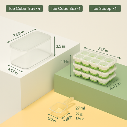 Bandejas de Hielo de Silicona Apilables con Caja de Almacenamiento
