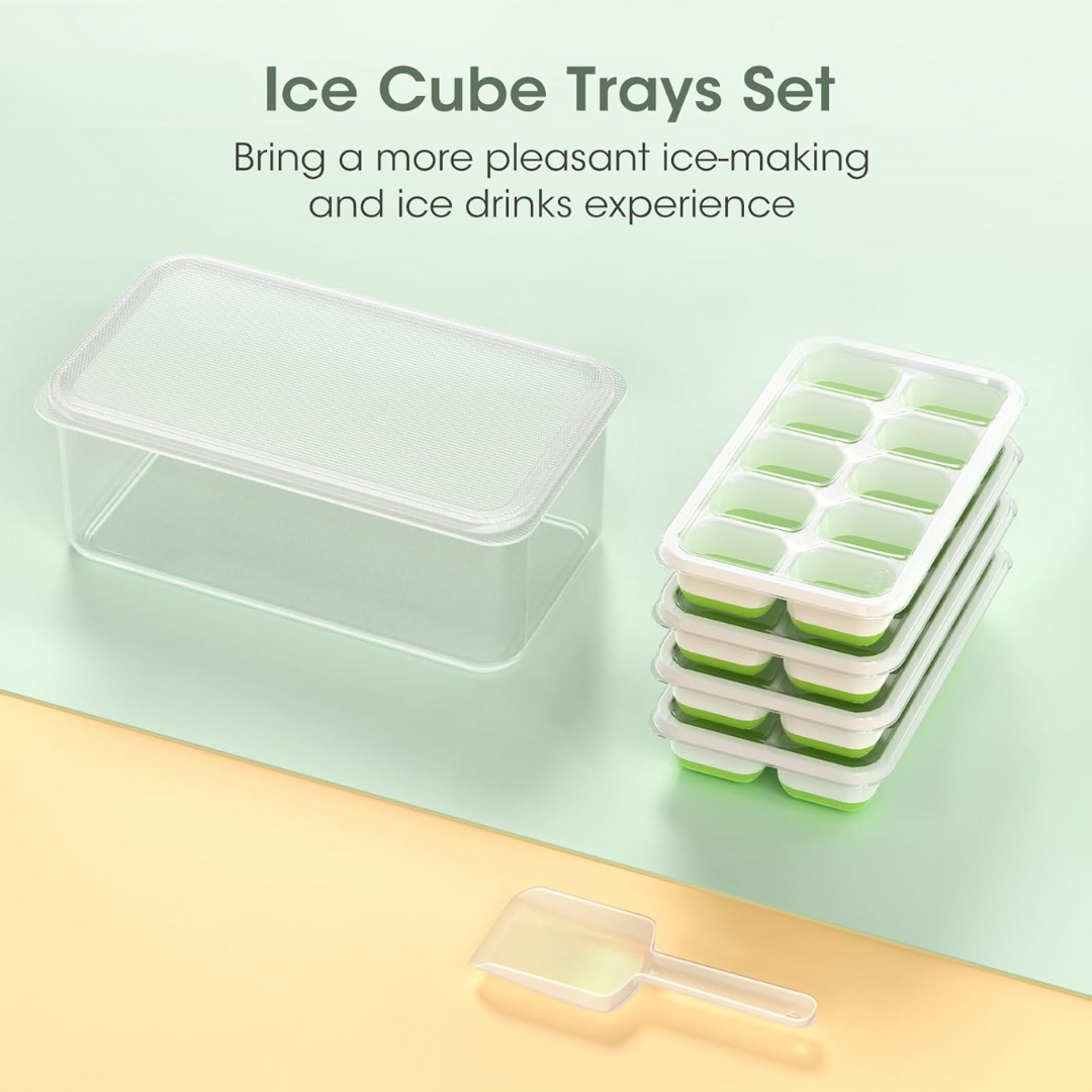 Bandejas de Hielo de Silicona Apilables con Caja de Almacenamiento