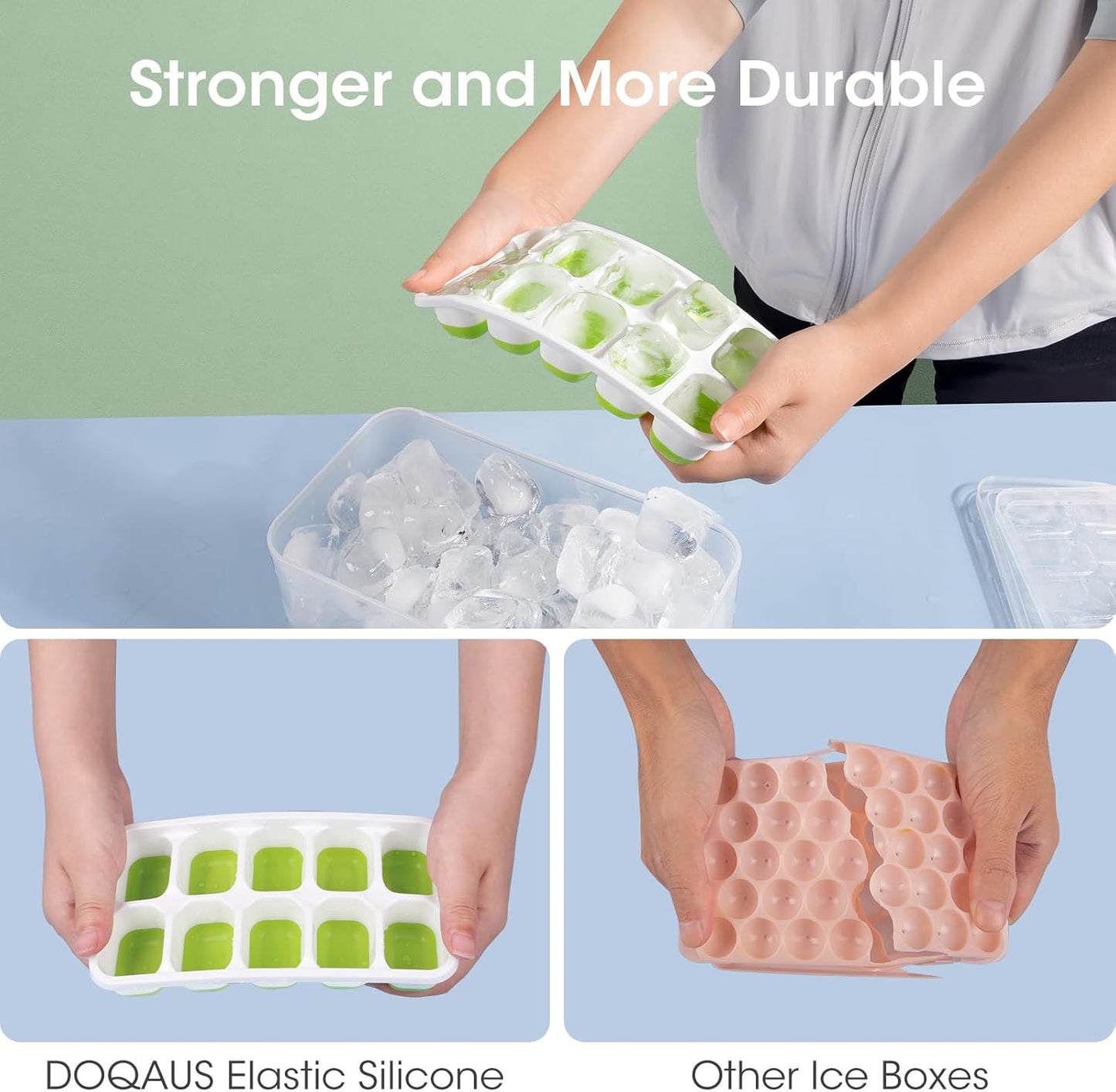 Bandejas de Hielo de Silicona Apilables con Caja de Almacenamiento
