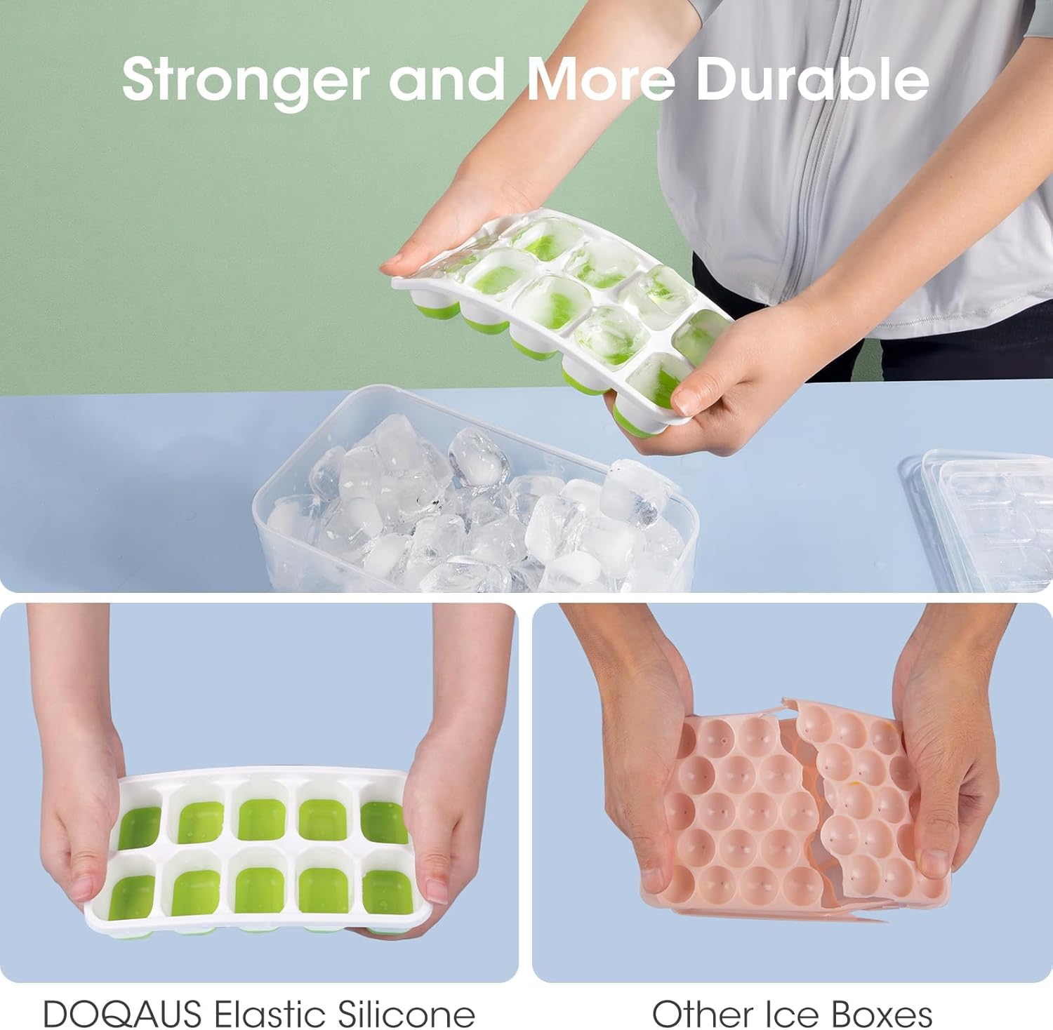 Bandejas de Hielo de Silicona Apilables con Caja de Almacenamiento
