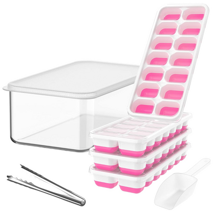 Bandejas de Hielo de Silicona Apilables con Caja de Almacenamiento