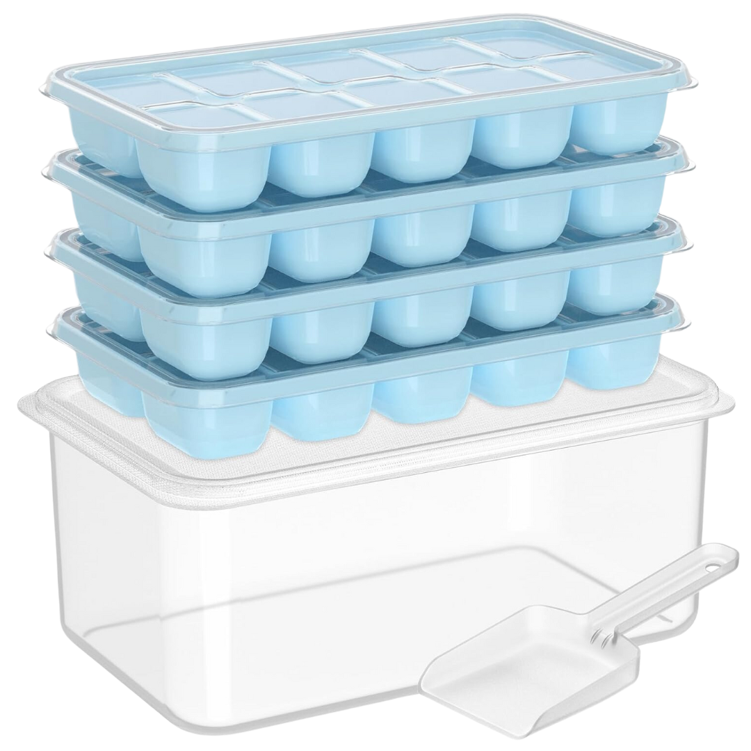 Bandejas de Hielo de Silicona Apilables con Caja de Almacenamiento