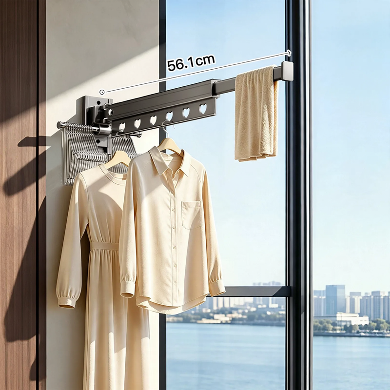 Barra tendedero de pared extensible de aluminio