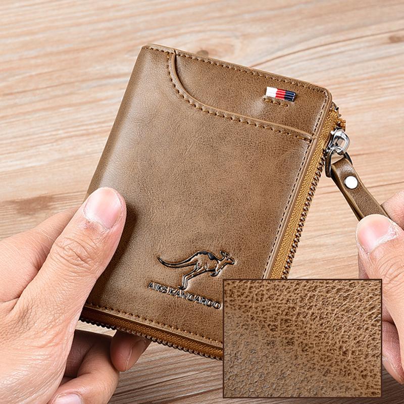 Billetera de Cuero Compacta para Hombre con Protección RFID y Grabado de Canguro