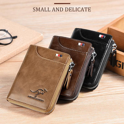Billetera de Cuero Compacta para Hombre con Protección RFID y Grabado de Canguro