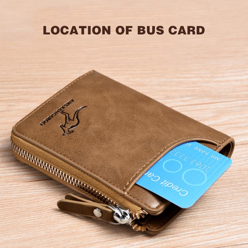 Billetera de Cuero Compacta para Hombre con Protección RFID y Grabado de Canguro