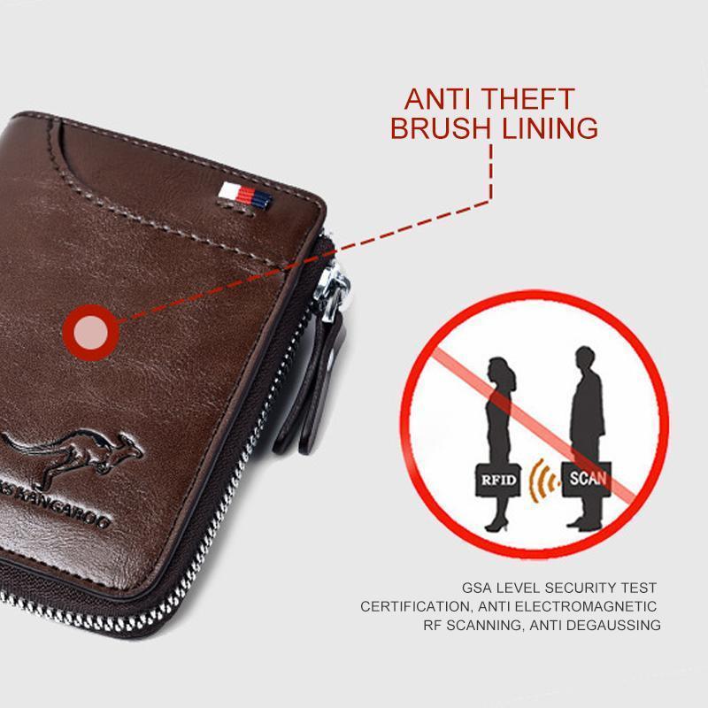 Billetera de Cuero Compacta para Hombre con Protección RFID y Grabado de Canguro