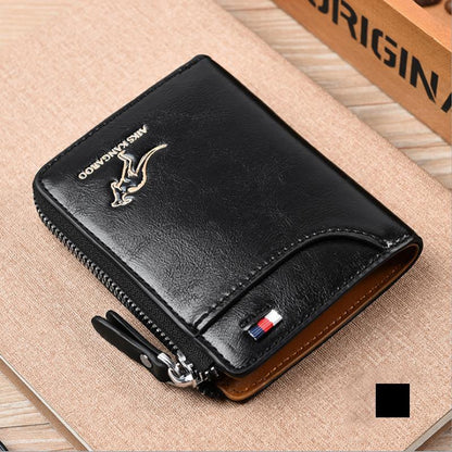 Billetera de Cuero Compacta para Hombre con Protección RFID y Grabado de Canguro