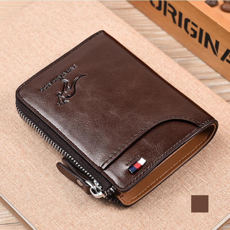 Billetera de Cuero Compacta para Hombre con Protección RFID y Grabado de Canguro
