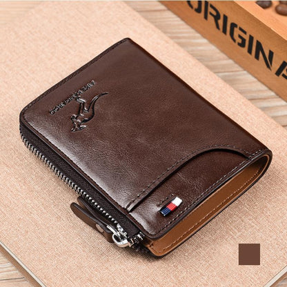 Billetera de Cuero Compacta para Hombre con Protección RFID y Grabado de Canguro