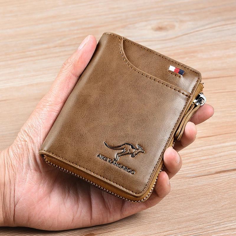 Billetera de Cuero Compacta para Hombre con Protección RFID y Grabado de Canguro