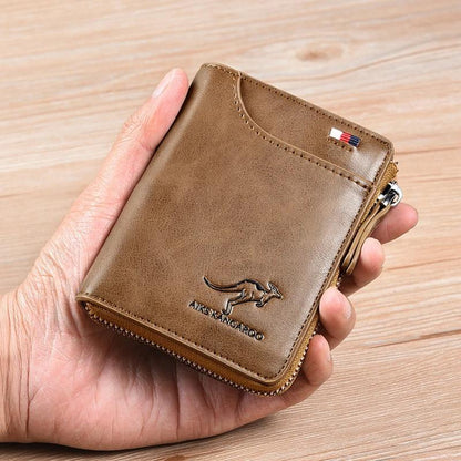 Billetera de Cuero Compacta para Hombre con Protección RFID y Grabado de Canguro