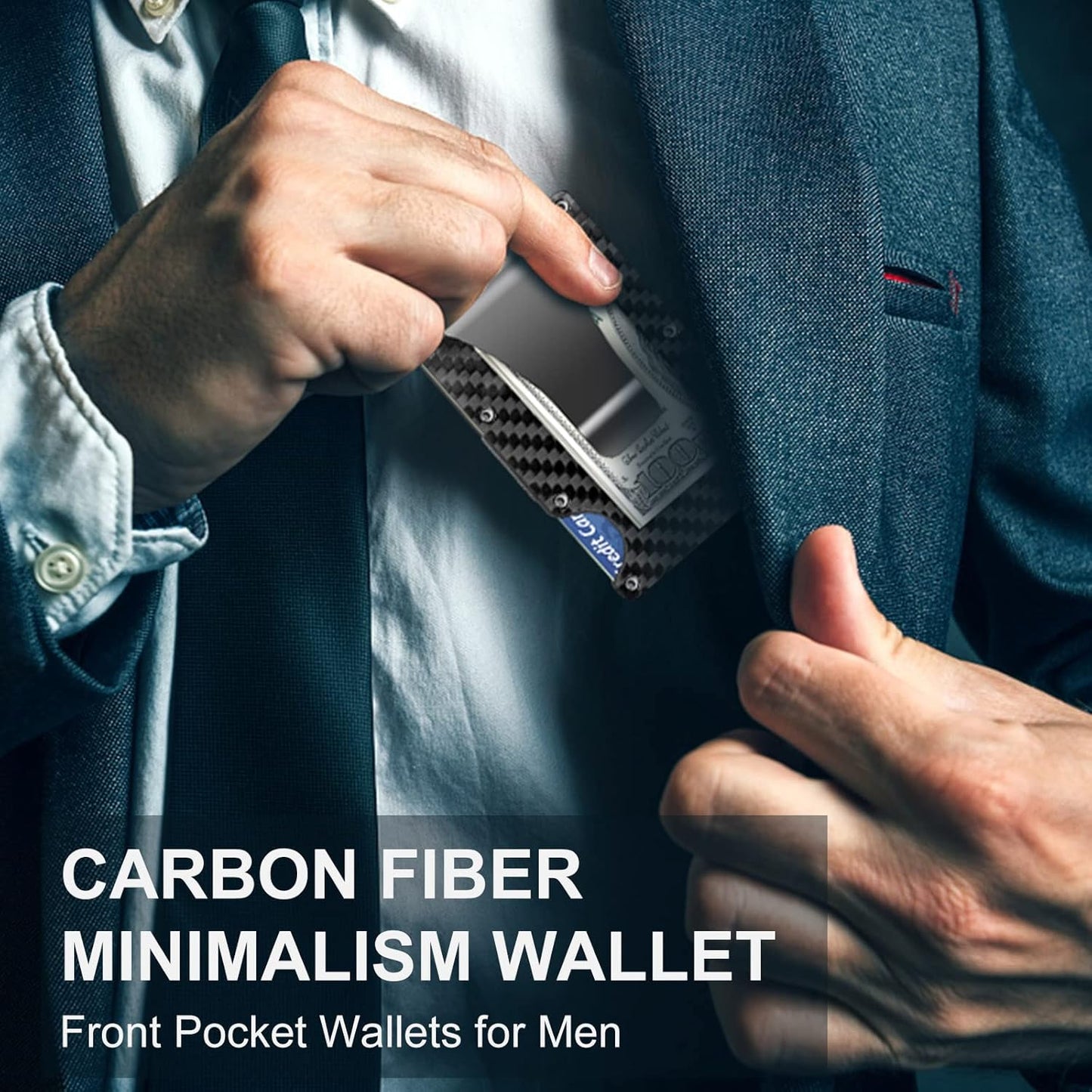 Billetera delgada con bloqueo RFID hecha de fibra de carbono con clip para dinero - CarbonVault