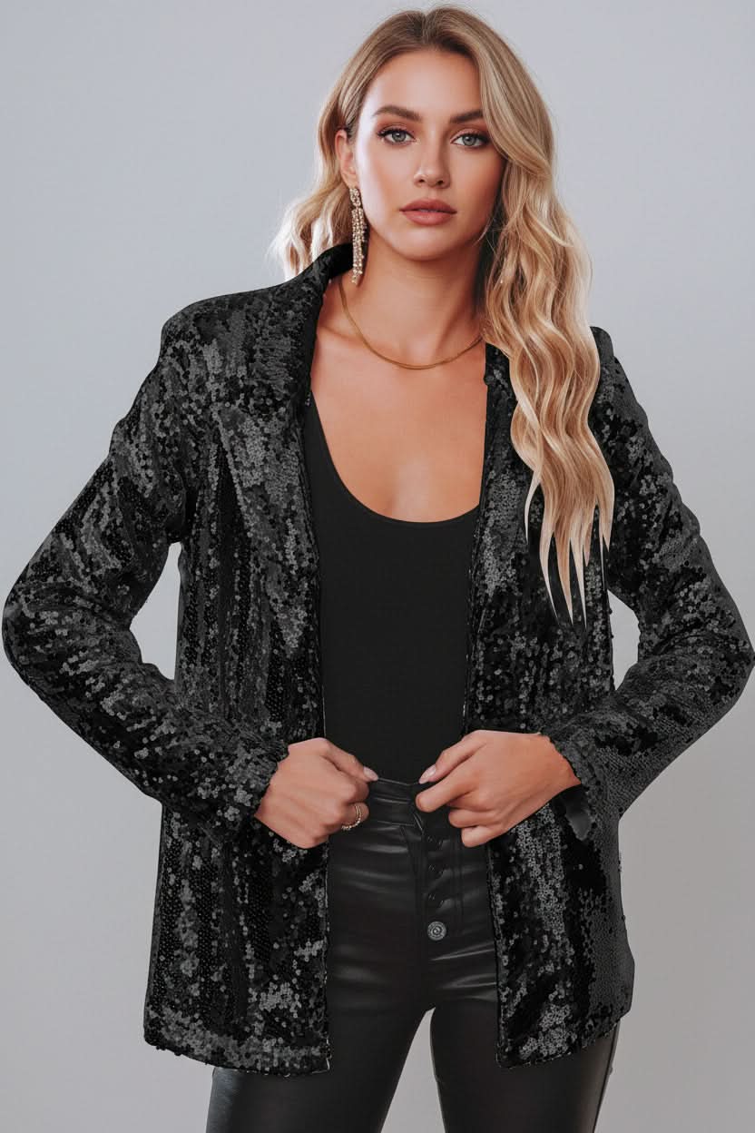 Blazer brillante de lentejuelas para mujer