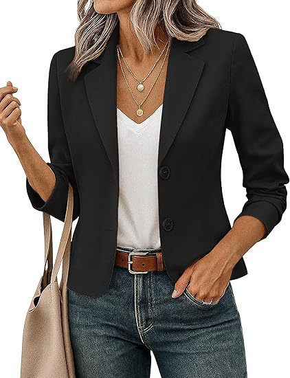 Blazer corto entallado para mujer con botones decorativos y manga tres cuartos