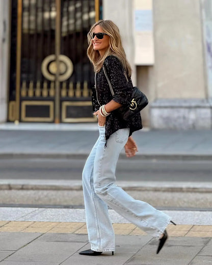 Blazer de lentejuelas para mujer para primavera y eventos