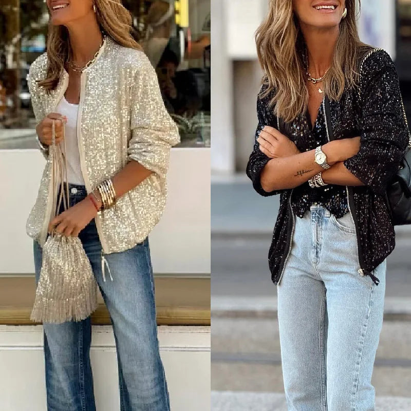 Blazer de lentejuelas para mujer para primavera y eventos