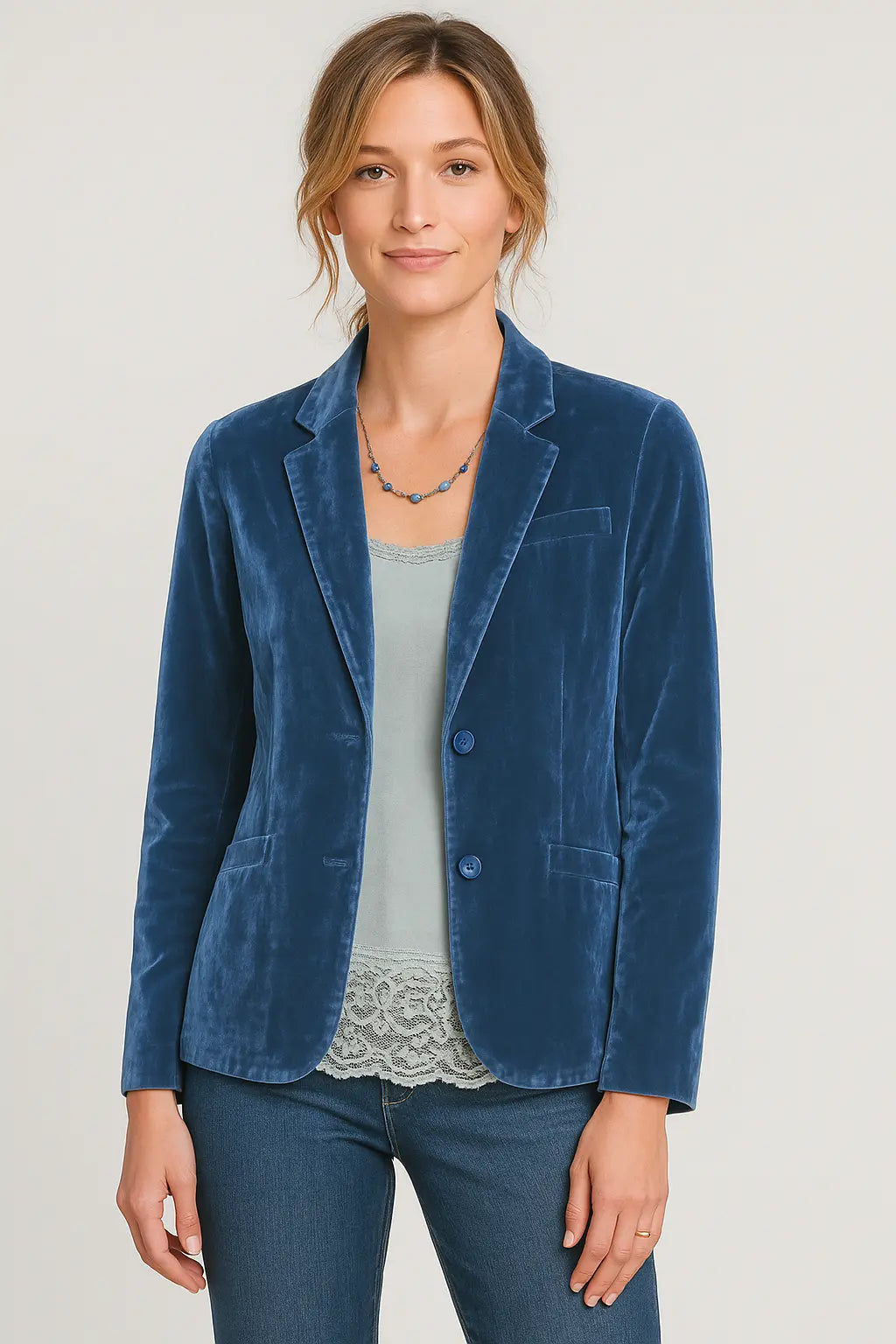 Blazer entallado de terciopelo con solapas para mujer
