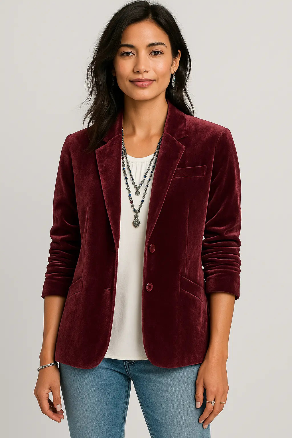 Blazer entallado de terciopelo con solapas para mujer