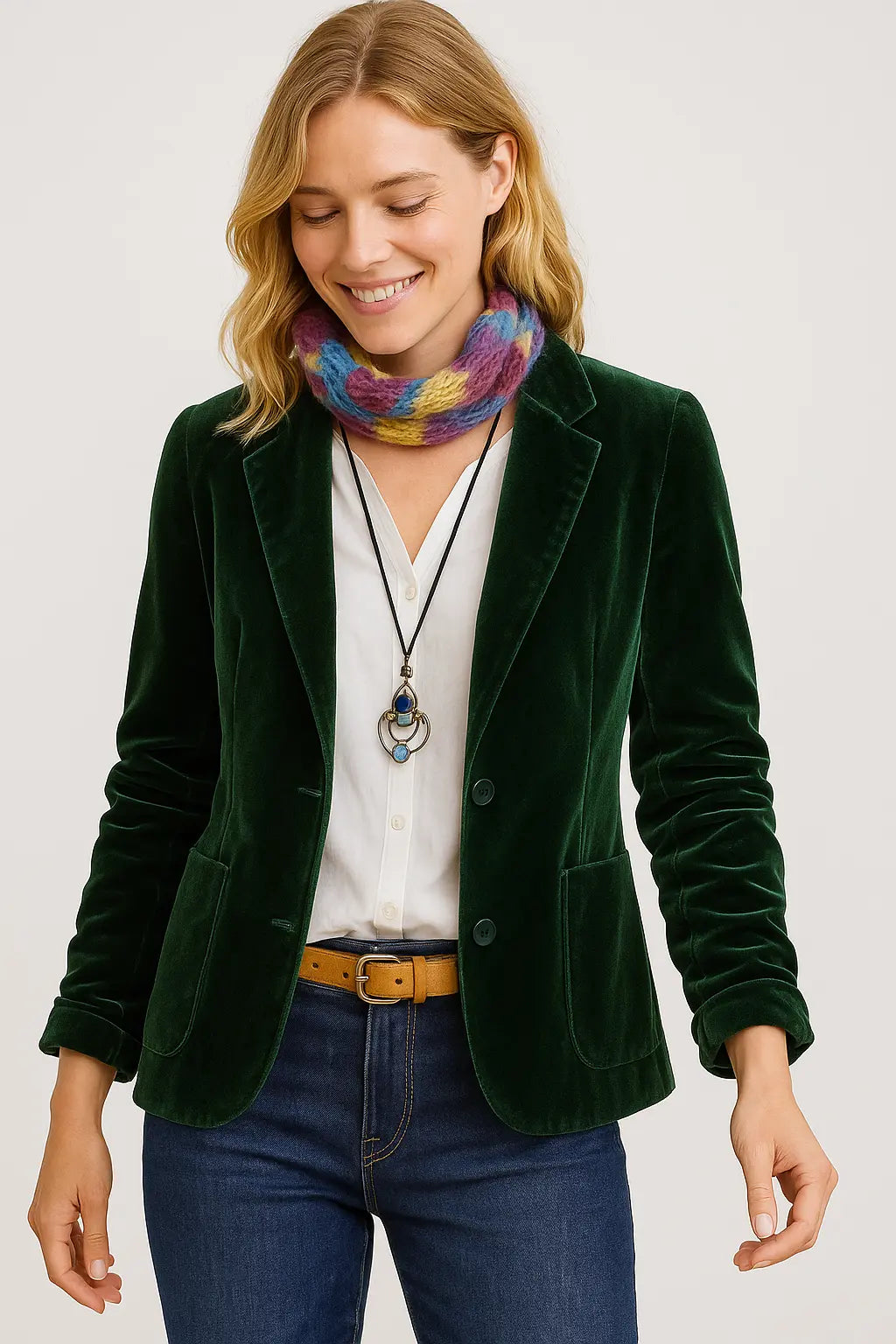 Blazer entallado de terciopelo con solapas para mujer