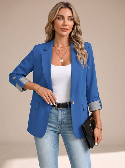 Blazer fluido para mujer con manga remangable y puños a rayas
