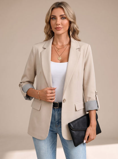 Blazer fluido para mujer con manga remangable y puños a rayas