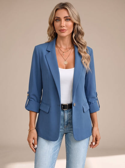 Blazer fluido para mujer con manga remangable y puños a rayas