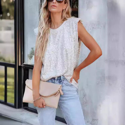 Blusa con brillo de cuello redondo para mujer