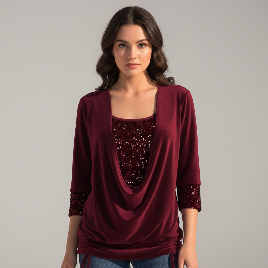 Blusa elegante de manga larga con lentejuelas para mujer