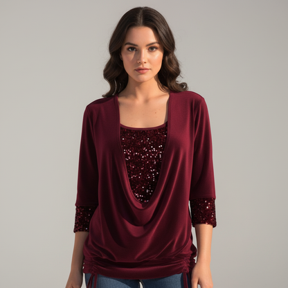 Blusa elegante de manga larga con lentejuelas para mujer
