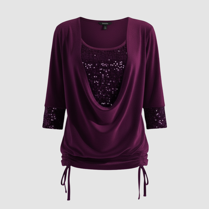Blusa elegante de manga larga con lentejuelas para mujer